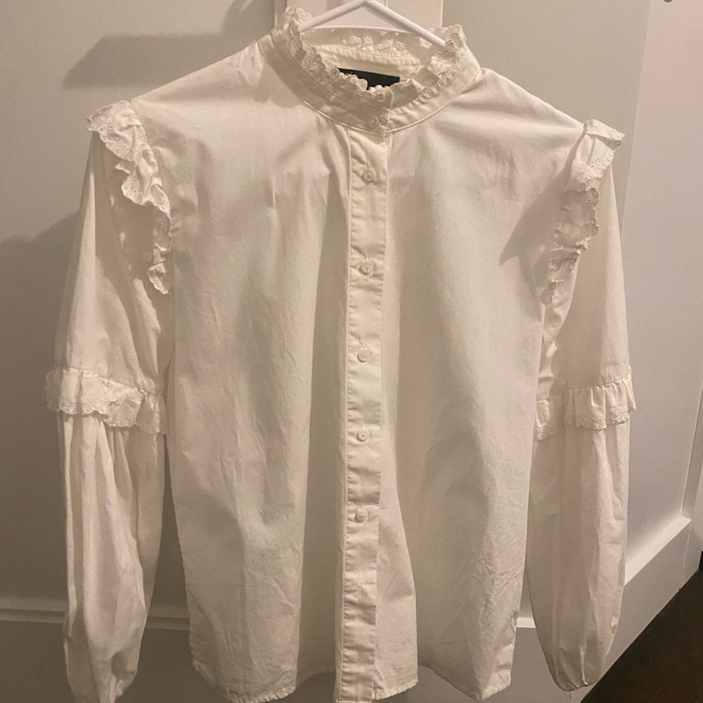 Maje Cream Ruffled Button-Up Blouse